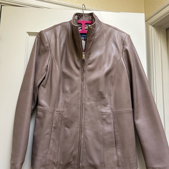 COLE HAAN SIGNATURE Cole Haan Lambskin Leather Jacket Beige - Picture 2 of 10